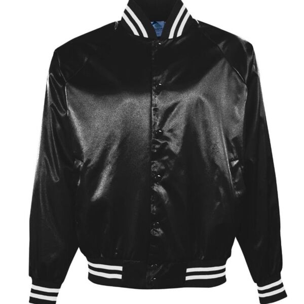 SEW N STITCHES - AUGUSTA Satin Baseball Jacket Striped Trim Thumbnail